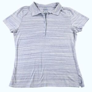 Striped Preppy Short Sleeve Polo Shirt Blue White Womens M Croft & Barrow